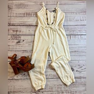Lulus ivory white  jumpsuit v neck sweatsuit medium